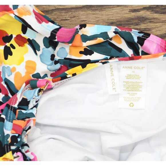 NEW Anne Cole Gradient High Neck One-Piece Swimsuit Gradient Floral Red Blue 10 - Picture 8 of 8